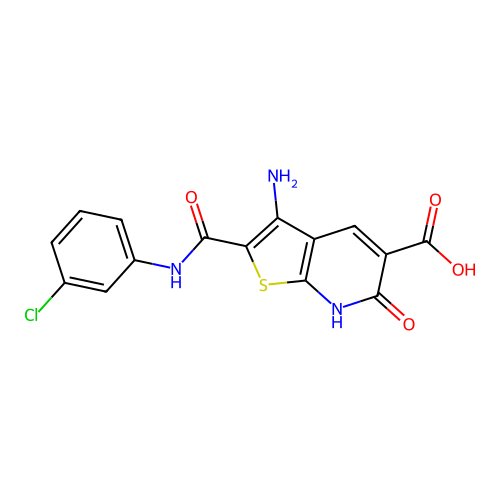 3-amino-2-((3-chlorophenyl)carbamoyl)-6-oxo-6,7-dihydrothieno[2,3-b]pyridine-5-carboxylic acid structure