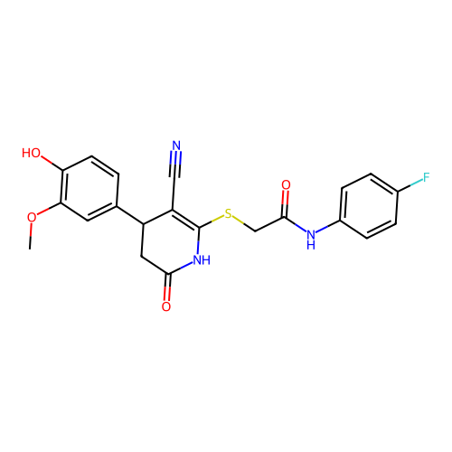 2-{[3-cyano-4-(4-hydroxy-3-methoxyphenyl)-6-oxo-1,4,5,6-tetrahydropyridin-2-yl]sulfanyl}-N-(4-fluorophenyl)acetamide structure