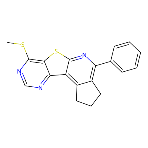 7-(methylsulfanyl)-4-phenyl-2,3-dihydro-1H-cyclopenta[4',5']pyrido[3',2':4,5]thieno[3,2-d]pyrimidine structure