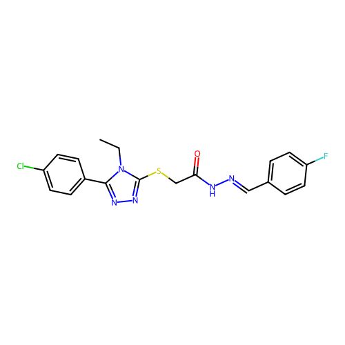 2-{[5-(4-chlorophenyl)-4-ethyl-4H-1,2,4-triazol-3-yl]sulfanyl}-N'-[(E)-(4-fluorophenyl)methylidene]acetohydrazide structure