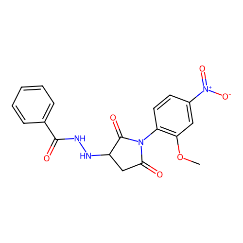 N'-[1-(2-methoxy-4-nitrophenyl)-2,5-dioxopyrrolidin-3-yl]benzohydrazide structure