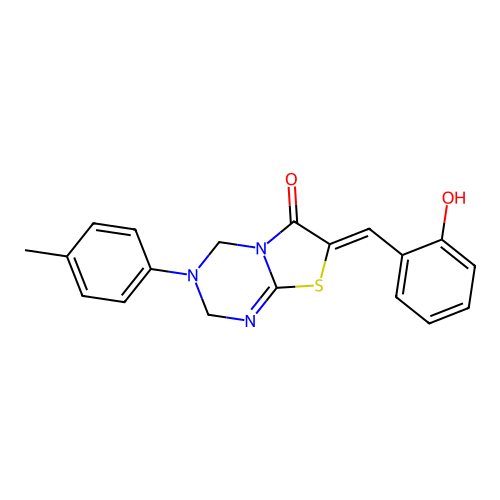 (7Z)-7-(2-hydroxybenzylidene)-3-(4-methylphenyl)-3,4-dihydro-2H-[1,3]thiazolo[3,2-a][1,3,5]triazin-6(7H)-one structure