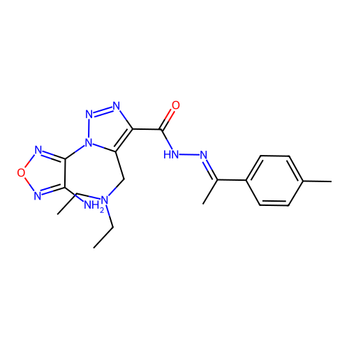 (E)-1-(4-amino-1,2,5-oxadiazol-3-yl)-5-((diethylamino)methyl)-N'-(1-(p-tolyl)ethylidene)-1H-1,2,3-triazole-4-carbohydrazide structure