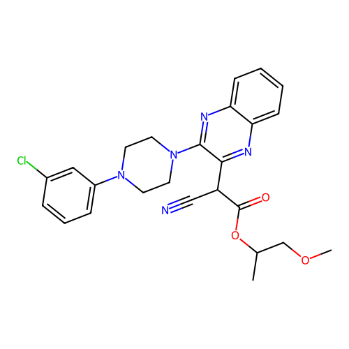 1-methoxypropan-2-yl {3-[4-(3-chlorophenyl)piperazin-1-yl]quinoxalin-2-yl}(cyano)acetate structure