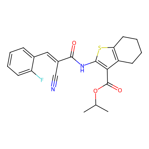 (E)-isopropyl 2-(2-cyano-3-(2-fluorophenyl)acrylamido)-4,5,6,7-tetrahydrobenzo[b]thiophene-3-carboxylate structure