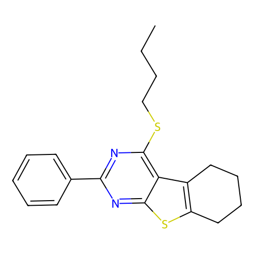 4-(Butylsulfanyl)-2-phenyl-5,6,7,8-tetrahydro[1]benzothieno[2,3-d]pyrimidine structure
