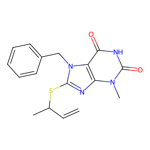 7-benzyl-3-methyl-8-[(1-methyl-2-propenyl)thio]-3,7-dihydro-1H-purine-2,6-dione structure