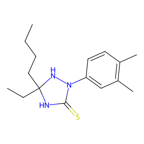 5-Butyl-2-(3,4-dimethylphenyl)-5-ethyl-1,2,4-triazolidine-3-thione structure