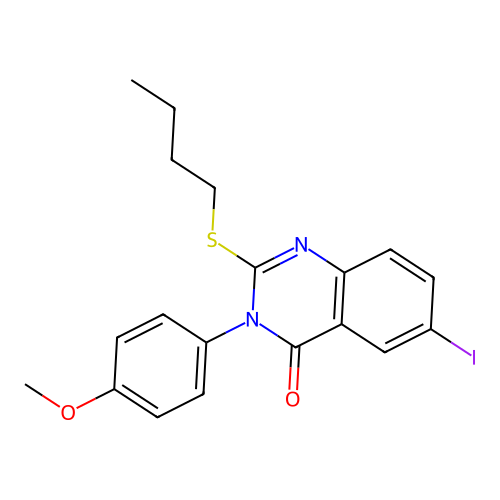 2-(butylsulfanyl)-6-iodo-3-(4-methoxyphenyl)quinazolin-4(3H)-one structure