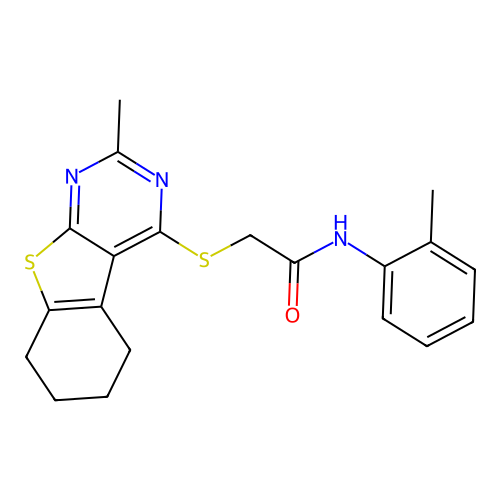 2-((2-methyl-5,6,7,8-tetrahydrobenzo[4,5]thieno[2,3-d]pyrimidin-4-yl)thio)-N-(o-tolyl)acetamide structure