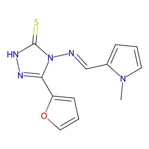 3-(furan-2-yl)-4-[(E)-(1-methylpyrrol-2-yl)methylideneamino]-1H-1,2,4-triazole-5-thione structure