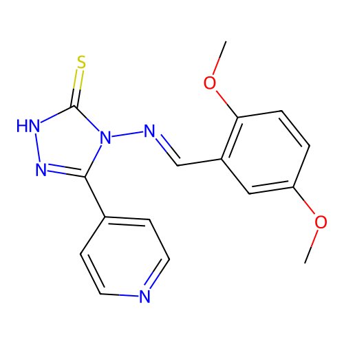 (E)-4-((2,5-dimethoxybenzylidene)amino)-5-(pyridin-4-yl)-4H-1,2,4-triazole-3-thiol structure