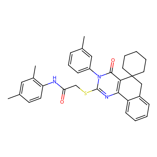 N-(2,4-dimethylphenyl)-2-((4-oxo-3-(m-tolyl)-4,6-dihydro-3H-spiro[benzo[h]quinazoline-5,1'-cyclohexan]-2-yl)thio)acetamide structure
