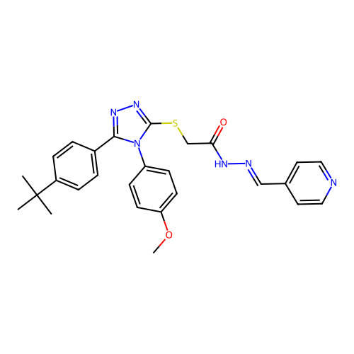2-{[5-(4-tert-butylphenyl)-4-(4-methoxyphenyl)-4H-1,2,4-triazol-3-yl]sulfanyl}-N'-[(E)-pyridin-4-ylmethylidene]acetohydrazide structure