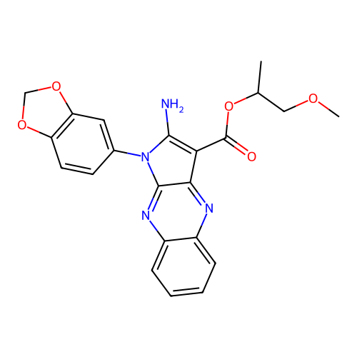 1-methoxypropan-2-yl 2-amino-1-(1,3-benzodioxol-5-yl)-1H-pyrrolo[2,3-b]quinoxaline-3-carboxylate structure