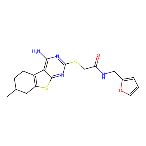 2-[(4-amino-7-methyl-5,6,7,8-tetrahydro-[1]benzothiolo[2,3-d]pyrimidin-2-yl)sulfanyl]-N-(furan-2-ylmethyl)acetamide structure