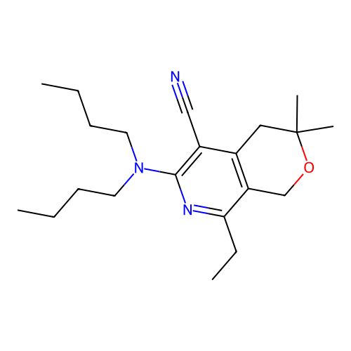 6-(dibutylamino)-8-ethyl-3,3-dimethyl-3,4-dihydro-1H-pyrano[3,4-c]pyridine-5-carbonitrile structure