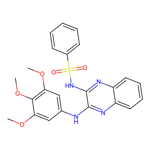 N-(3-((3,4,5-trimethoxyphenyl)amino)quinoxalin-2-yl)benzenesulfonamide structure