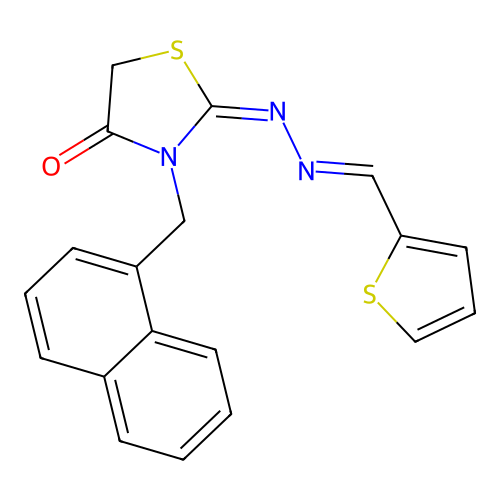 (E)-3-(naphthalen-1-ylmethyl)-2-((E)-(thiophen-2-ylmethylene)hydrazono)thiazolidin-4-one structure