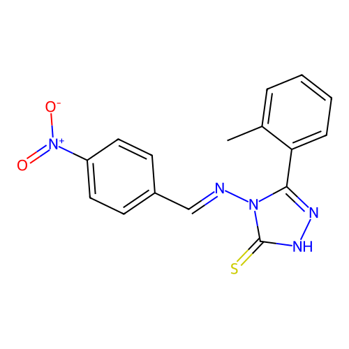 3-(2-methylphenyl)-4-[(E)-(4-nitrophenyl)methylideneamino]-1H-1,2,4-triazole-5-thione structure