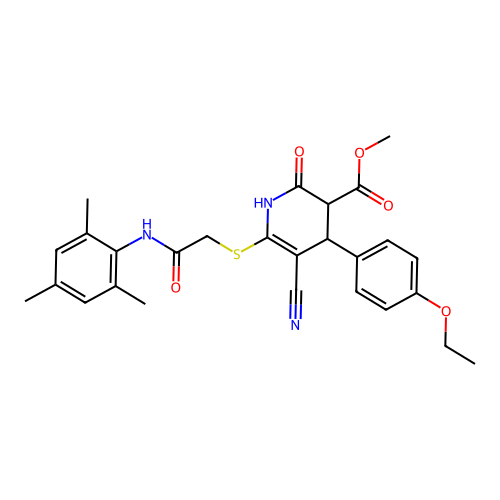 methyl 5-cyano-4-(4-ethoxyphenyl)-2-oxo-6-({2-oxo-2-[(2,4,6-trimethylphenyl)amino]ethyl}sulfanyl)-1,2,3,4-tetrahydropyridine-3-carboxylate structure