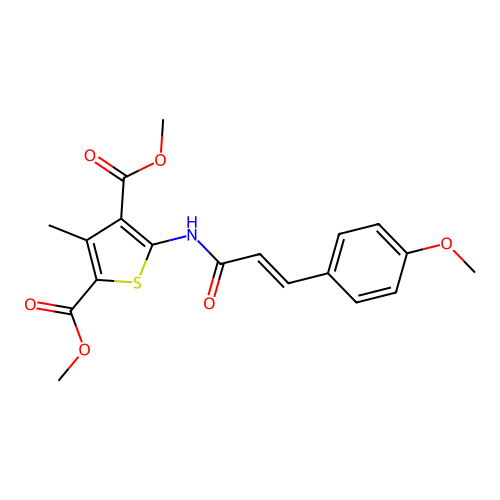 (E)-dimethyl 5-(3-(4-methoxyphenyl)acrylamido)-3-methylthiophene-2,4-dicarboxylate structure