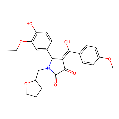 (4E)-5-(3-ethoxy-4-hydroxyphenyl)-4-[hydroxy(4-methoxyphenyl)methylidene]-1-(tetrahydrofuran-2-ylmethyl)pyrrolidine-2,3-dione structure