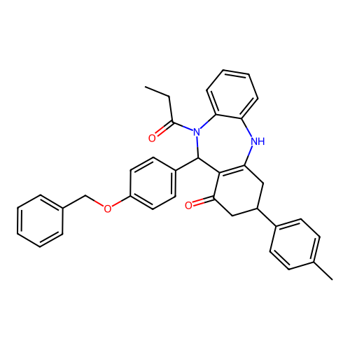 1-{11-[4-(benzyloxy)phenyl]-1-hydroxy-3-(4-methylphenyl)-2,3,4,11-tetrahydro-10H-dibenzo[b,e][1,4]diazepin-10-yl}propan-1-one structure