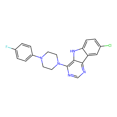 8-chloro-4-[4-(4-fluorophenyl)piperazin-1-yl]-5H-pyrimido[5,4-b]indole structure