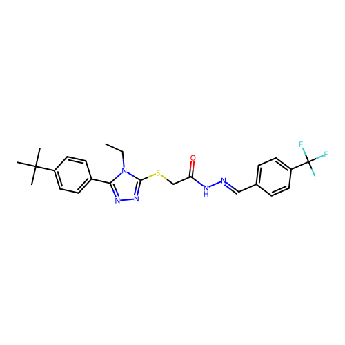 2-{[5-(4-tert-butylphenyl)-4-ethyl-4H-1,2,4-triazol-3-yl]sulfanyl}-N'-{(E)-[4-(trifluoromethyl)phenyl]methylidene}acetohydrazide structure