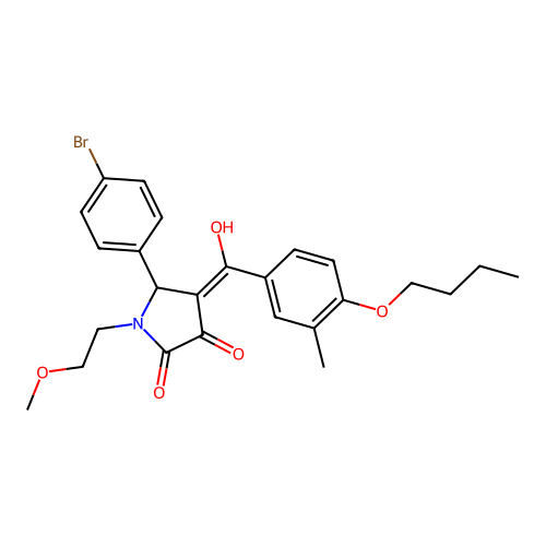 (4E)-5-(4-bromophenyl)-4-[(4-butoxy-3-methylphenyl)-hydroxymethylidene]-1-(2-methoxyethyl)pyrrolidine-2,3-dione structure