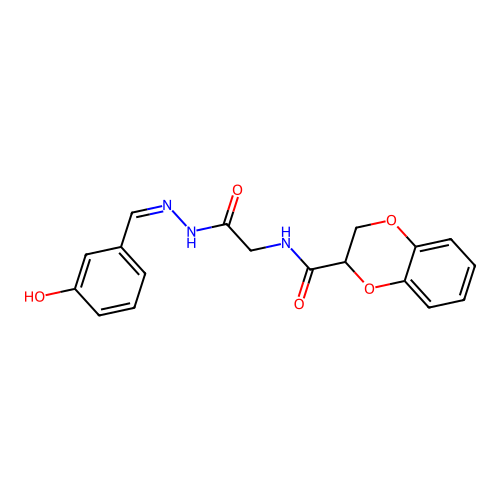 (Z)-N-(2-(2-(3-hydroxybenzylidene)hydrazinyl)-2-oxoethyl)-2,3-dihydrobenzo[b][1,4]dioxine-2-carboxamide structure