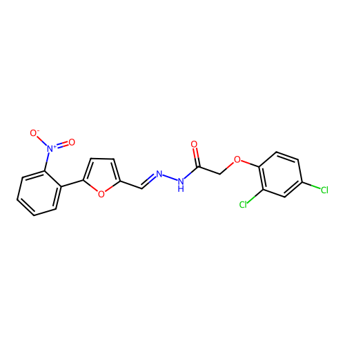 2-(2,4-dichlorophenoxy)-N'-{(E)-[5-(2-nitrophenyl)furan-2-yl]methylidene}acetohydrazide structure
