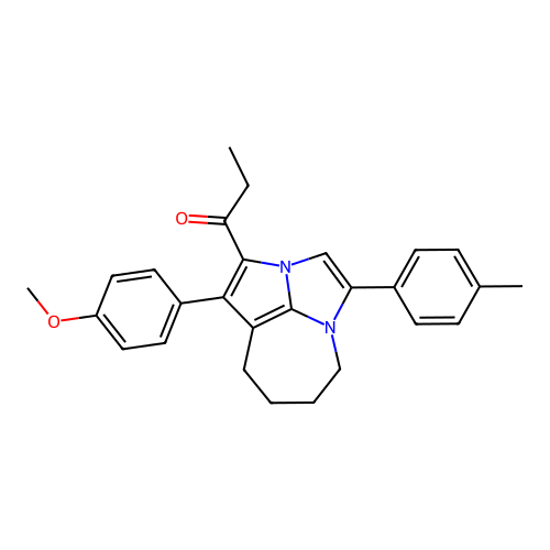 1-(1-(4-methoxyphenyl)-4-(p-tolyl)-5,6,7,8-tetrahydro-2a,4a-diazacyclopenta[cd]azulen-2-yl)propan-1-one structure