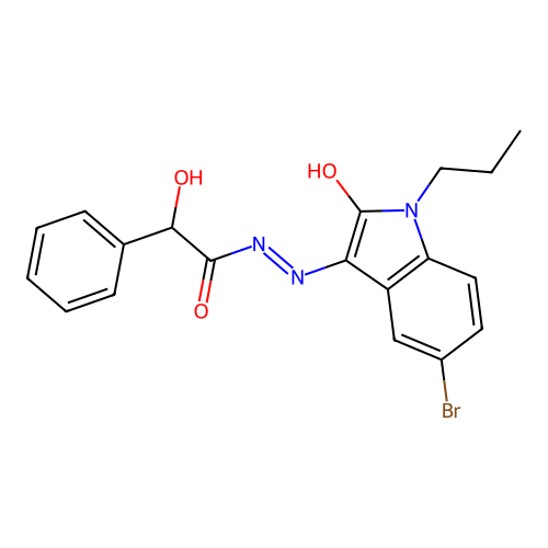 (E)-N'-(5-bromo-2-oxo-1-propylindolin-3-ylidene)-2-hydroxy-2-phenylacetohydrazide structure