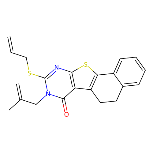 8-(2-methylprop-2-en-1-yl)-9-(prop-2-en-1-ylsulfanyl)-5,8-dihydronaphtho[2',1':4,5]thieno[2,3-d]pyrimidin-7(6H)-one structure