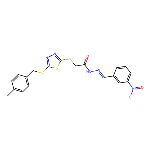 2-({5-[(4-methylbenzyl)sulfanyl]-1,3,4-thiadiazol-2-yl}sulfanyl)-N'-[(E)-(3-nitrophenyl)methylidene]acetohydrazide structure