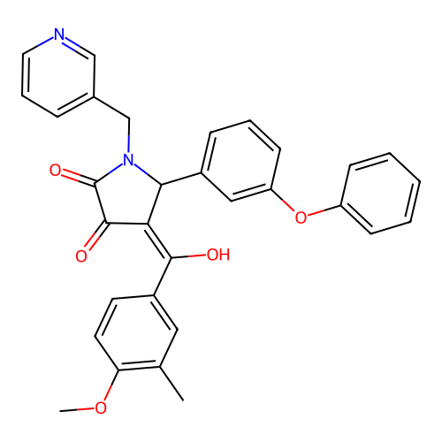 (4E)-4-[hydroxy-(4-methoxy-3-methylphenyl)methylidene]-5-(3-phenoxyphenyl)-1-(pyridin-3-ylmethyl)pyrrolidine-2,3-dione structure