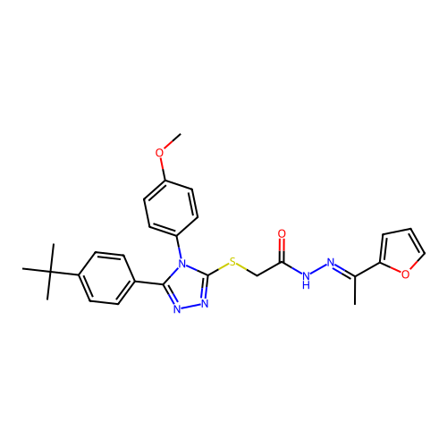 2-[[5-(4-tert-butylphenyl)-4-(4-methoxyphenyl)-1,2,4-triazol-3-yl]sulfanyl]-N-[(Z)-1-(furan-2-yl)ethylideneamino]acetamide structure