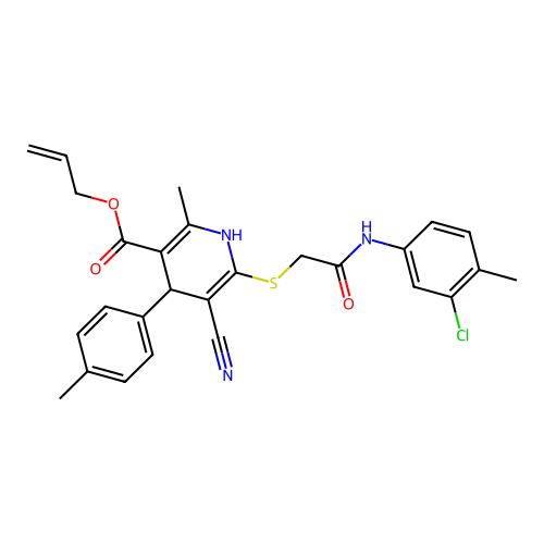 allyl 6-((2-((3-chloro-4-methylphenyl)amino)-2-oxoethyl)thio)-5-cyano-2-methyl-4-(p-tolyl)-1,4-dihydropyridine-3-carboxylate structure