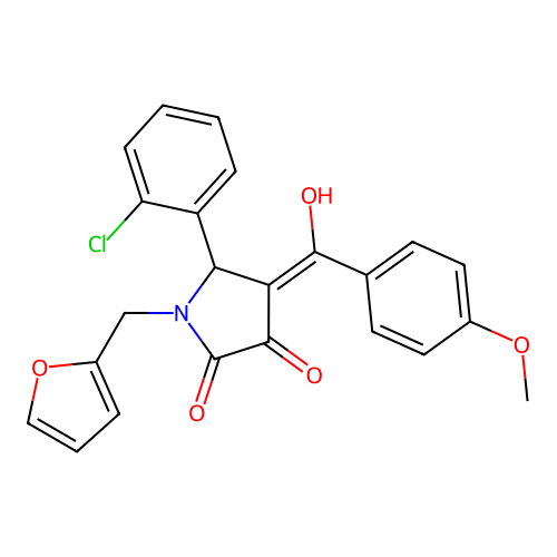 (4E)-5-(2-chlorophenyl)-1-(furan-2-ylmethyl)-4-[hydroxy(4-methoxyphenyl)methylidene]pyrrolidine-2,3-dione structure