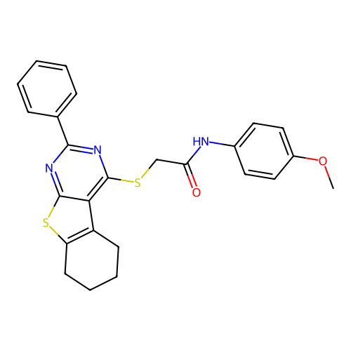 N-(4-methoxyphenyl)-2-((2-phenyl-5,6,7,8-tetrahydrobenzo[4,5]thieno[2,3-d]pyrimidin-4-yl)thio)acetamide structure