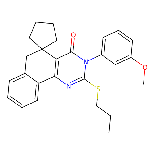 3-(3-methoxyphenyl)-2-propylsulfanylspiro[6H-benzo[h]quinazoline-5,1'-cyclopentane]-4-one structure