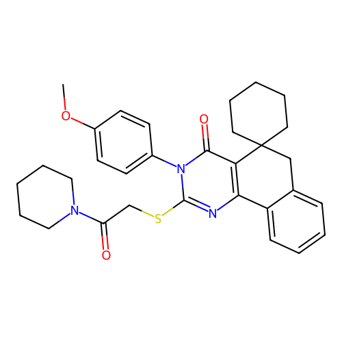 3-(4-methoxyphenyl)-2-((2-oxo-2-(piperidin-1-yl)ethyl)thio)-3H-spiro[benzo[h]quinazoline-5,1'-cyclohexan]-4(6H)-one structure