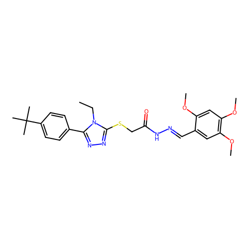 2-{[5-(4-tert-butylphenyl)-4-ethyl-4H-1,2,4-triazol-3-yl]sulfanyl}-N'-[(E)-(2,4,5-trimethoxyphenyl)methylidene]acetohydrazide structure