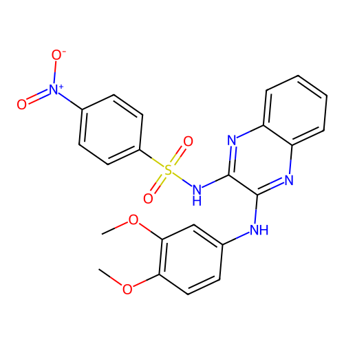 N-(3-((3,4-dimethoxyphenyl)amino)quinoxalin-2-yl)-4-nitrobenzenesulfonamide structure