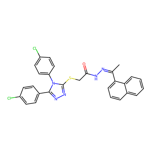 (Z)-2-((4,5-bis(4-chlorophenyl)-4H-1,2,4-triazol-3-yl)thio)-N'-(1-(naphthalen-1-yl)ethylidene)acetohydrazide structure