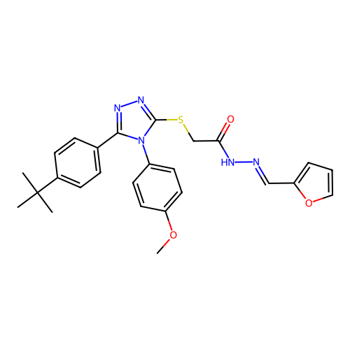 2-{[5-(4-tert-butylphenyl)-4-(4-methoxyphenyl)-4H-1,2,4-triazol-3-yl]sulfanyl}-N'-[(E)-furan-2-ylmethylidene]acetohydrazide structure