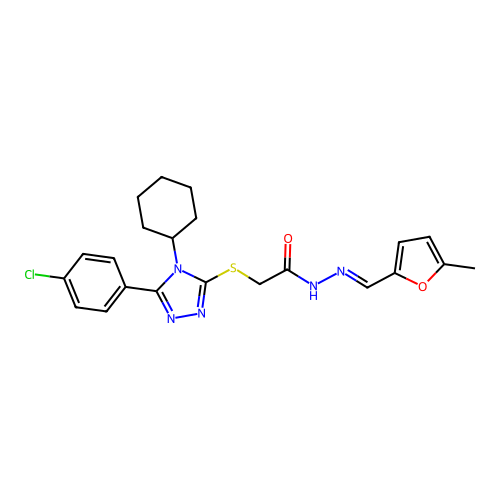 2-{[5-(4-chlorophenyl)-4-cyclohexyl-4H-1,2,4-triazol-3-yl]sulfanyl}-N'-[(E)-(5-methylfuran-2-yl)methylidene]acetohydrazide structure