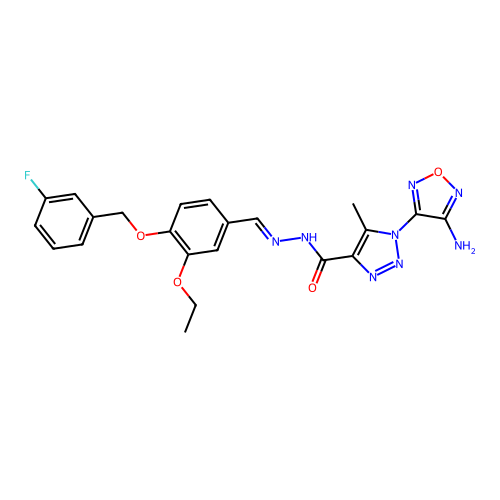(E)-1-(4-amino-1,2,5-oxadiazol-3-yl)-N'-(3-ethoxy-4-((3-fluorobenzyl)oxy)benzylidene)-5-methyl-1H-1,2,3-triazole-4-carbohydrazide structure